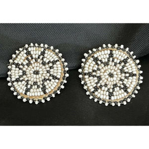 White and Black Beaded Round Earrings
